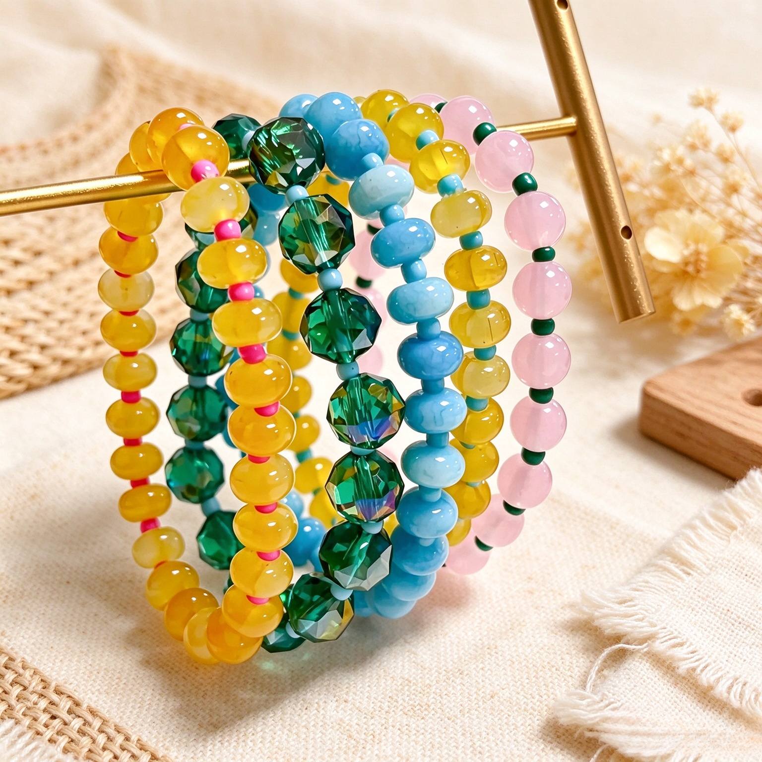 5pcs Macaron Abacus Bead Stretch Bracelet Set